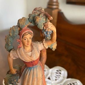 1930s Italian Hand Carved Vineyard Girl Figure Statue
